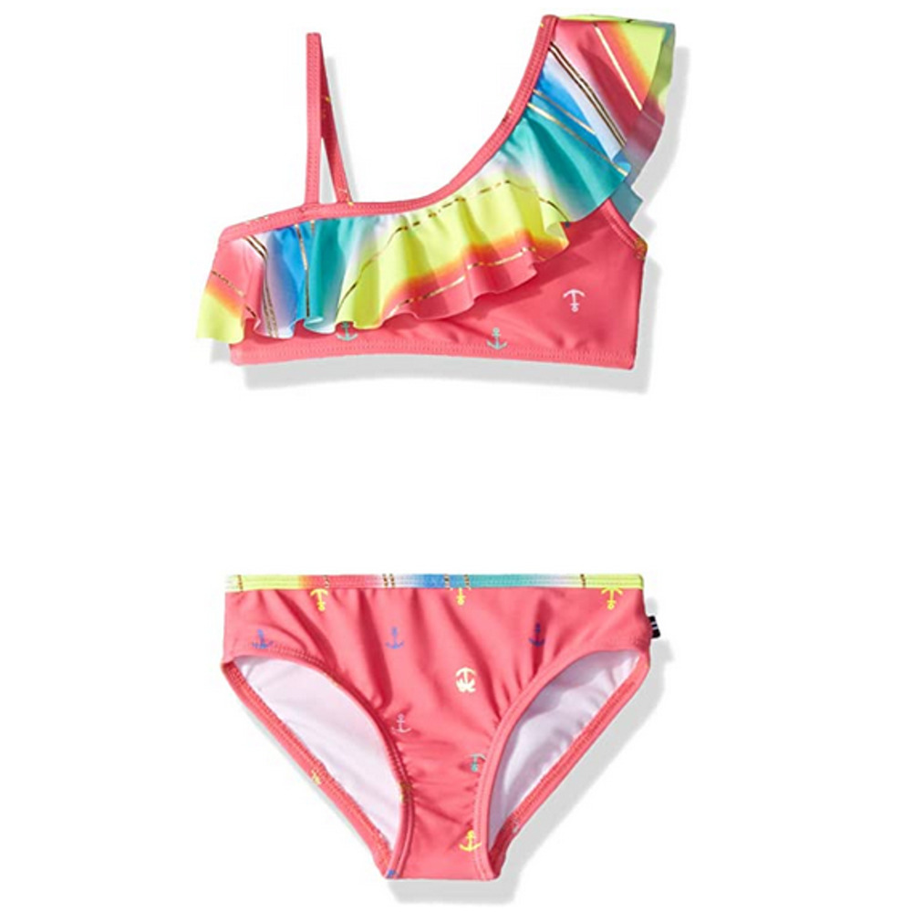Nautica Girls One Shoulder 2-Piece Swim Suit Pink Size XL